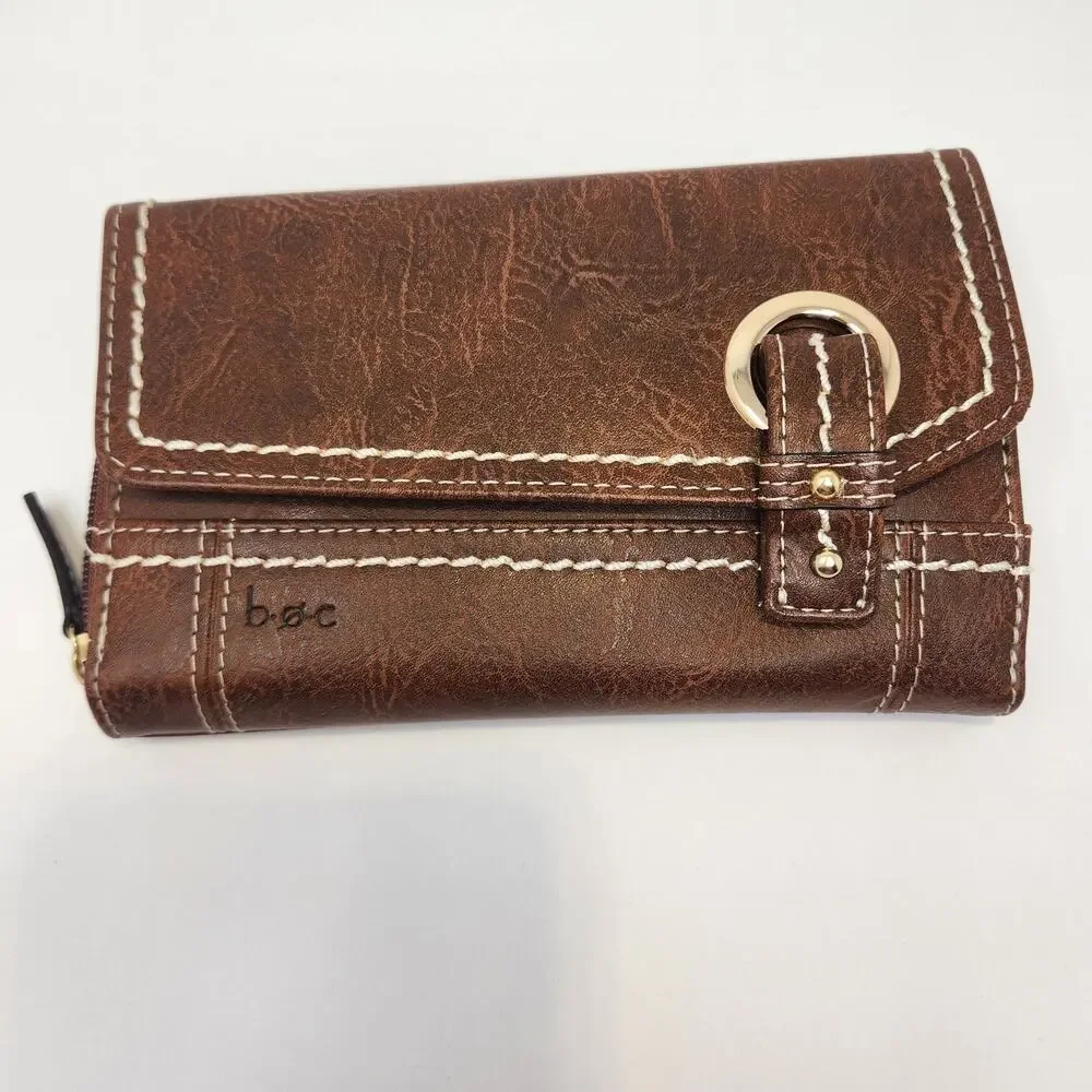 BOC Born Concepts Brown Faux Leather Large Wallet Multiple Compartments Boho